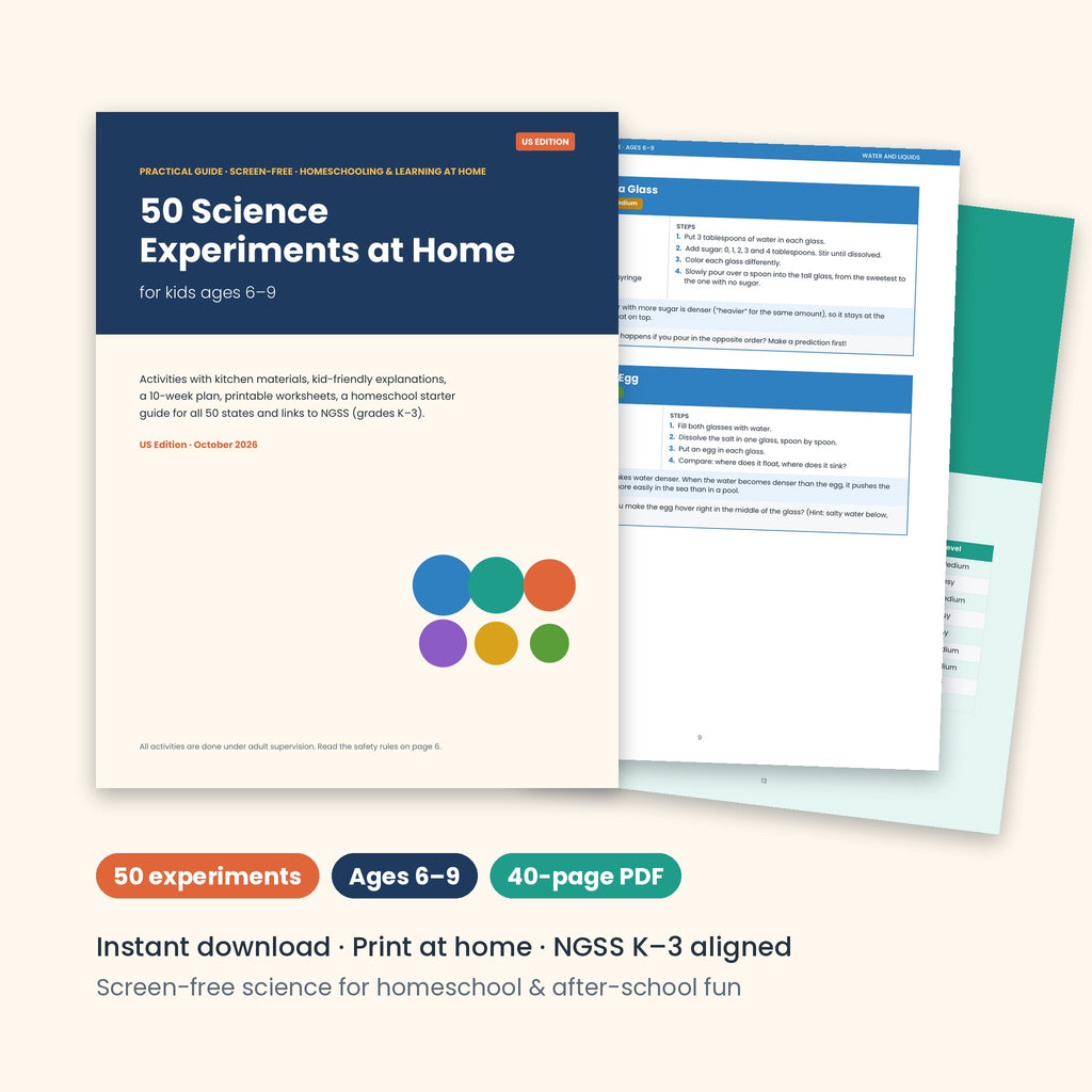 50 Science Experiments at Home for Kids Ages 6–9 | Screen-Free Homeschool Science PDF