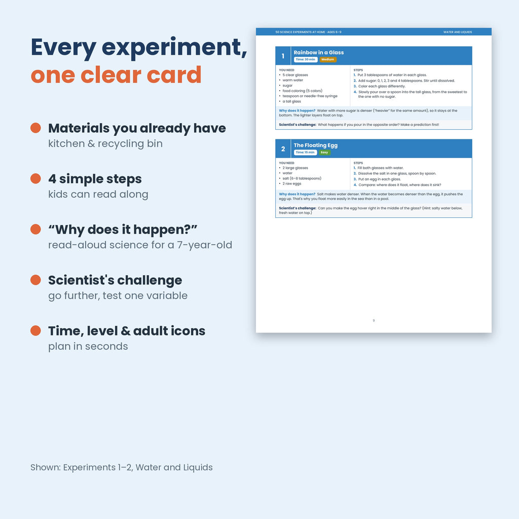 50 Science Experiments at Home for Kids Ages 6–9 | Screen-Free Homeschool Science PDF