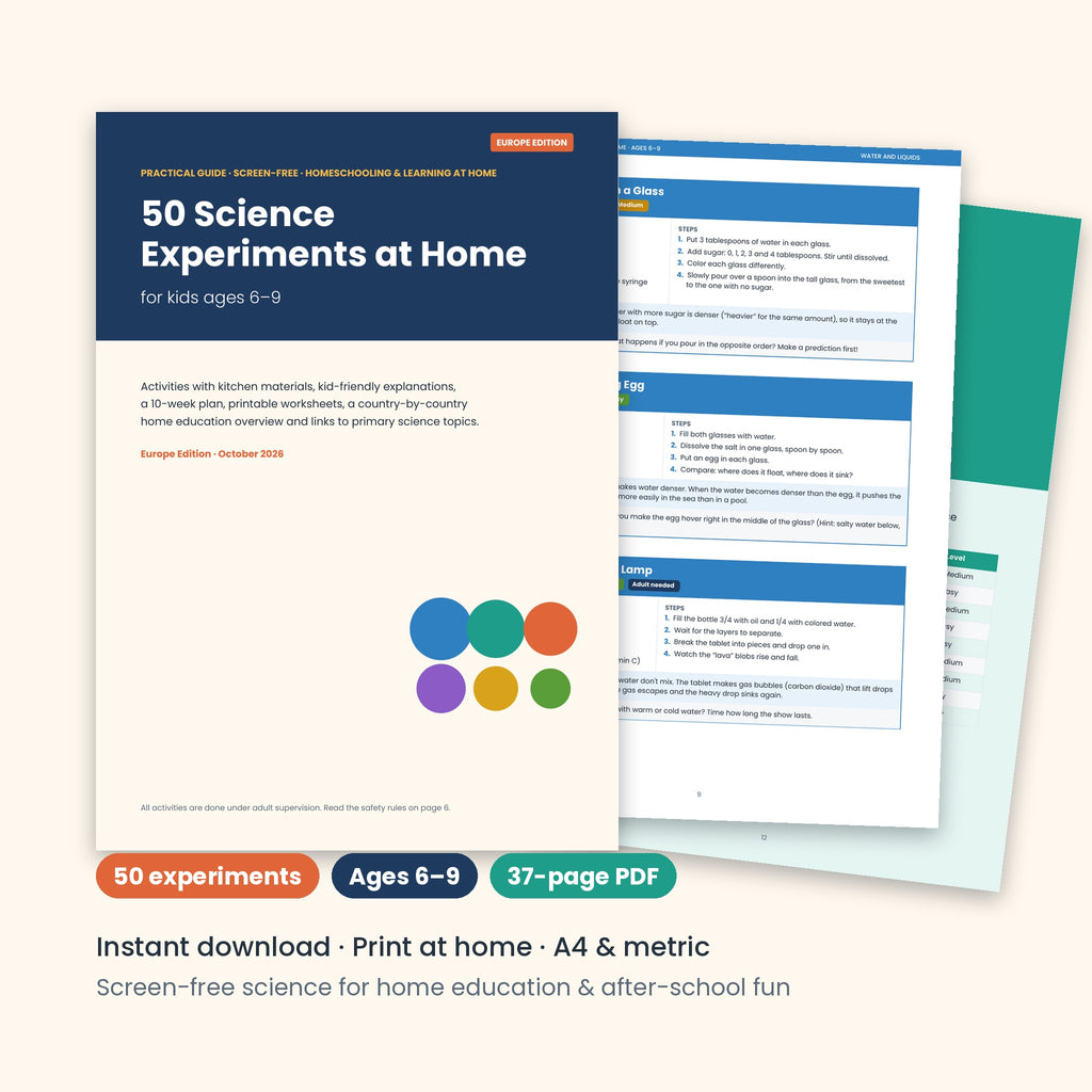 50 Science Experiments at Home for Kids Ages 6–9 | Screen-Free Science PDF – Europe Edition